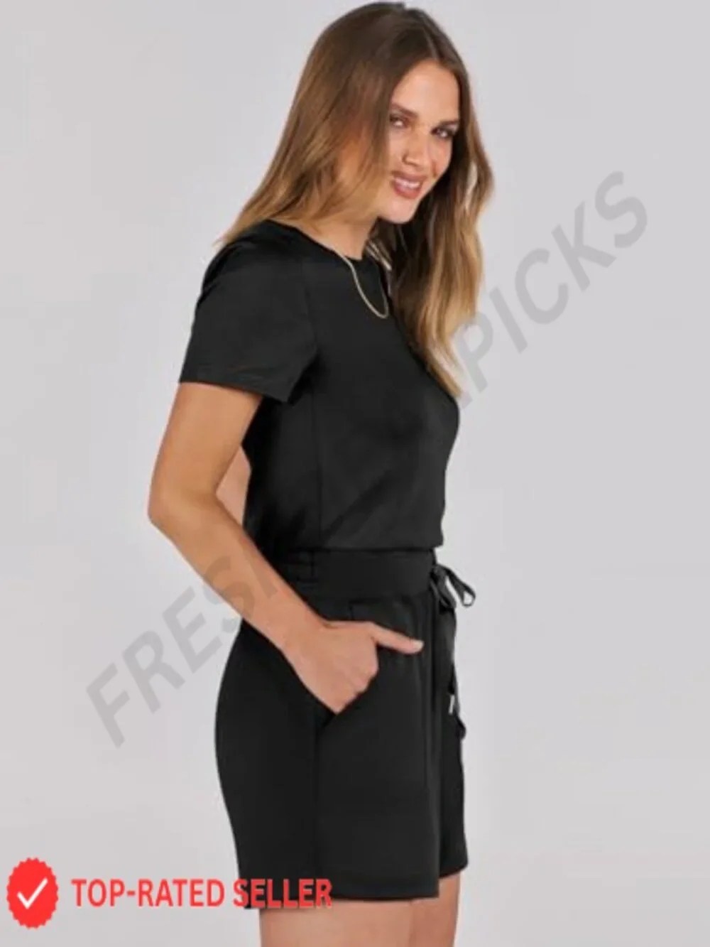 Women's Romper Short Sleeve Summer Jumpsuit Crewneck with Pockets